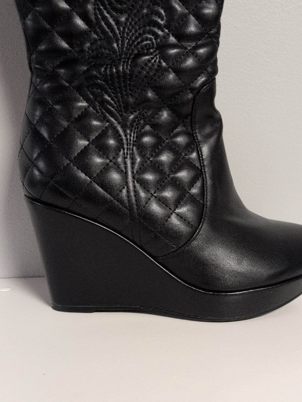 Women's Addition Elle Heeled Boots Knee High Zipper Platform Black Alternative - Picture 3 of 9